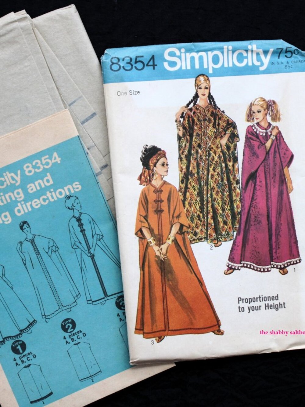 VTG Simplicity 8354 Caftan Sewing Pattern FF 1960 One Size RETRO MCM MOD Fashion